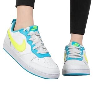 Nike Court Borough Low 2 GS Boys Shoes , Color: Summit White/ Volt/Baltic Blue